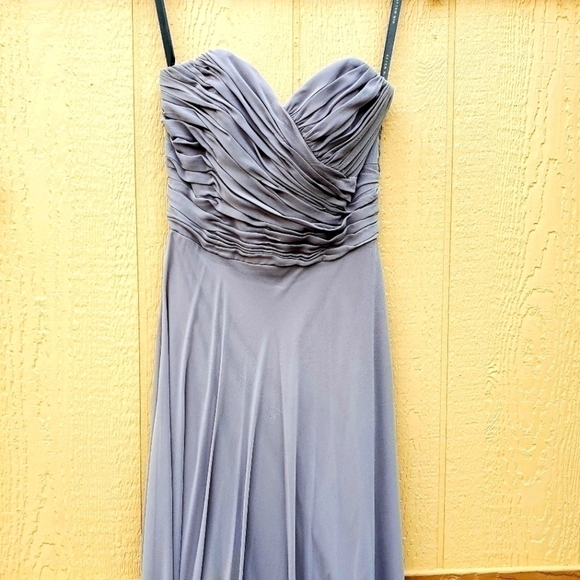 After Six Strapless Bridesmaid Ruched Sweetheart Chiffon Maxi Dress. - Picture 3 of 6